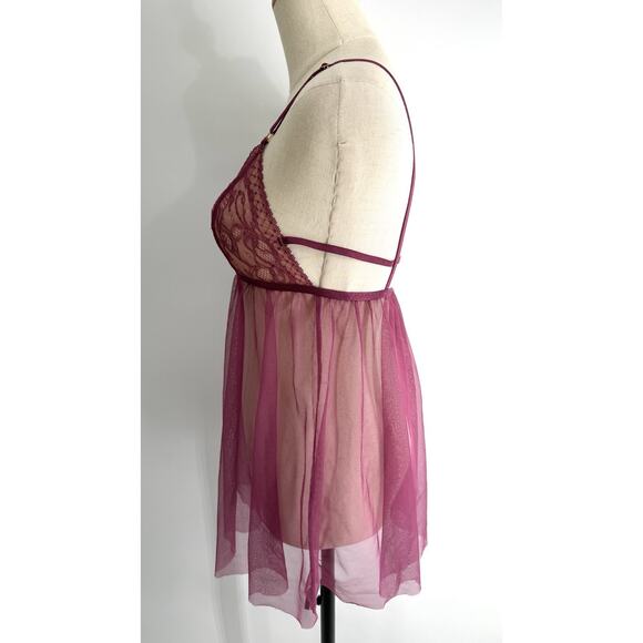 Victoria’s Secret Sheer Lace Babydoll Lingerie Raspberry Size M Strappy Nightie - Picture 3 of 6
